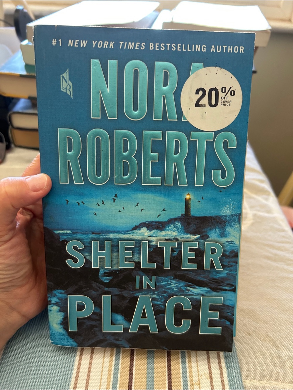Nora Roberts "Shelter in Place" Paperback - Teal Blue Cover